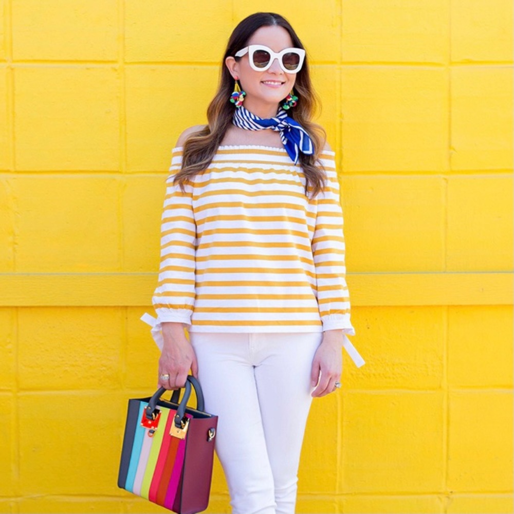 JCrew Off the Shoulder Yellow Stripe Top XS